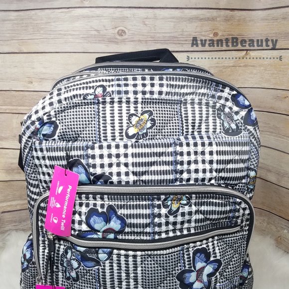 Vera Bradley New Cotton Laptop Backpack Campus Bedford Plaid FLoral Black White main image 10